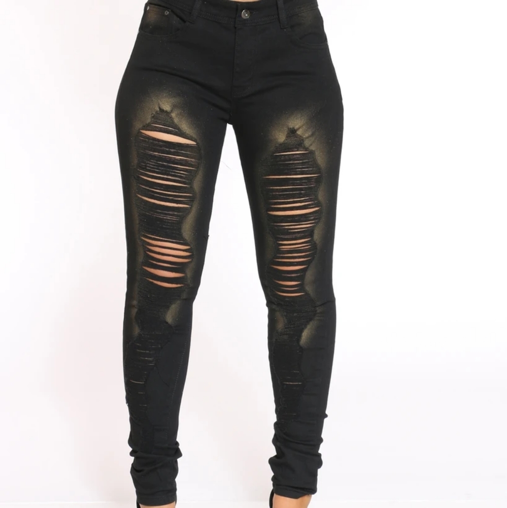 Black and gold glitter ripped Jeans Size 19 (New)